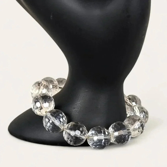 (2/$20) Faceted Clear Glass Ball Stretch Bracelet - Picture 1 of 4